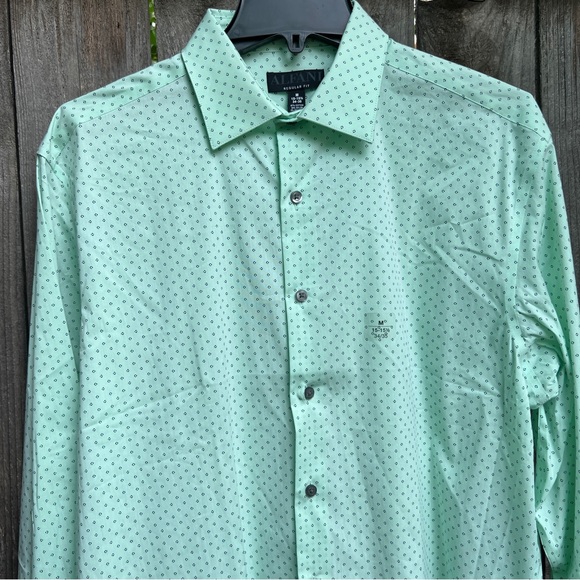 Alfani Mens Dress Shirt Medium M Pinflower Geo Print Button Down Mint - Picture 2 of 12